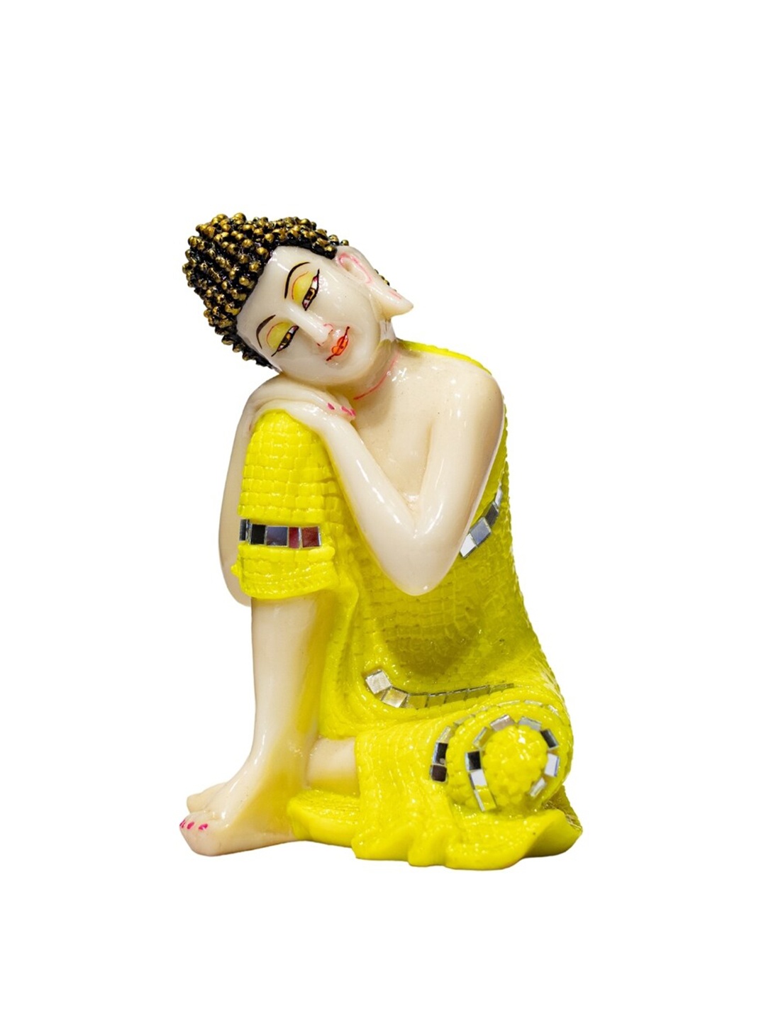 

Gifts N Greetings Yellow & White Embellished Medium Buddha Polyresin Idol Showpiece