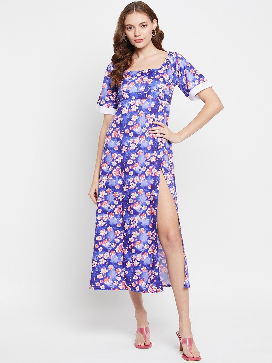 

NABIA Floral Printed A Line Dress, Blue