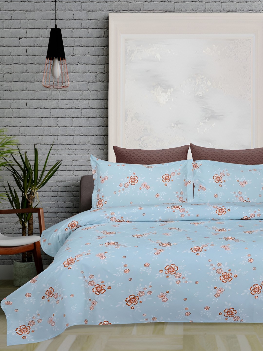 

Chann Studio Blue Floral 300 TC Queen Bedsheet With 2 Pillow Covers