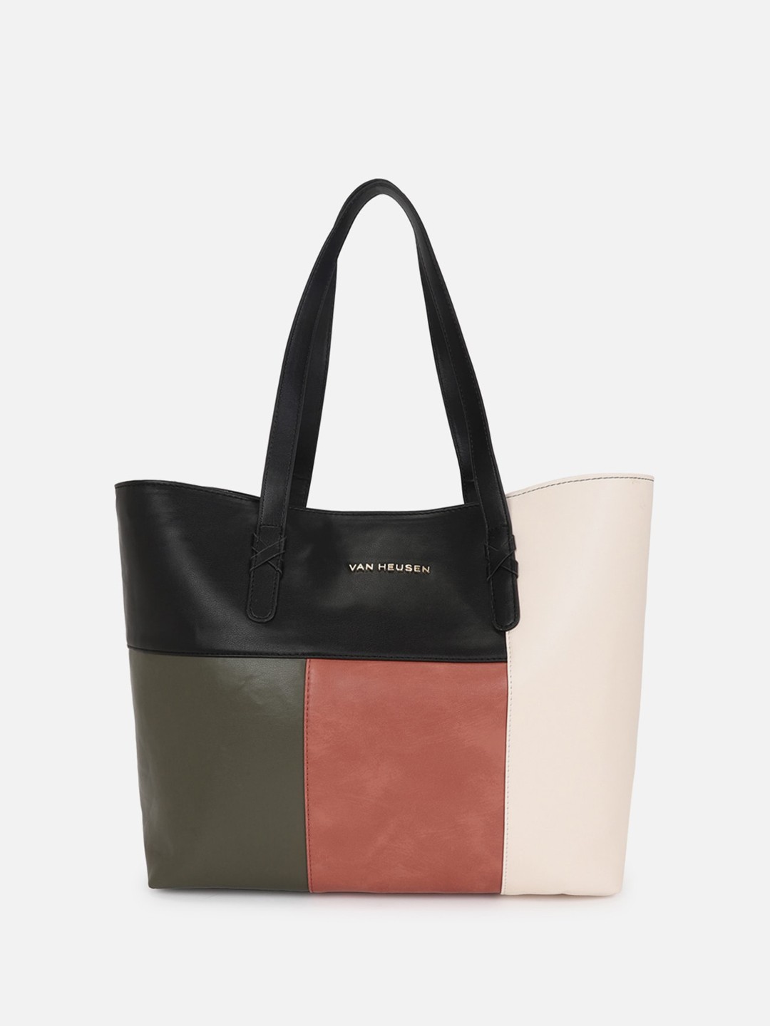 

Van Heusen Woman Colourblocked Leather Structured Handheld Bag, Black