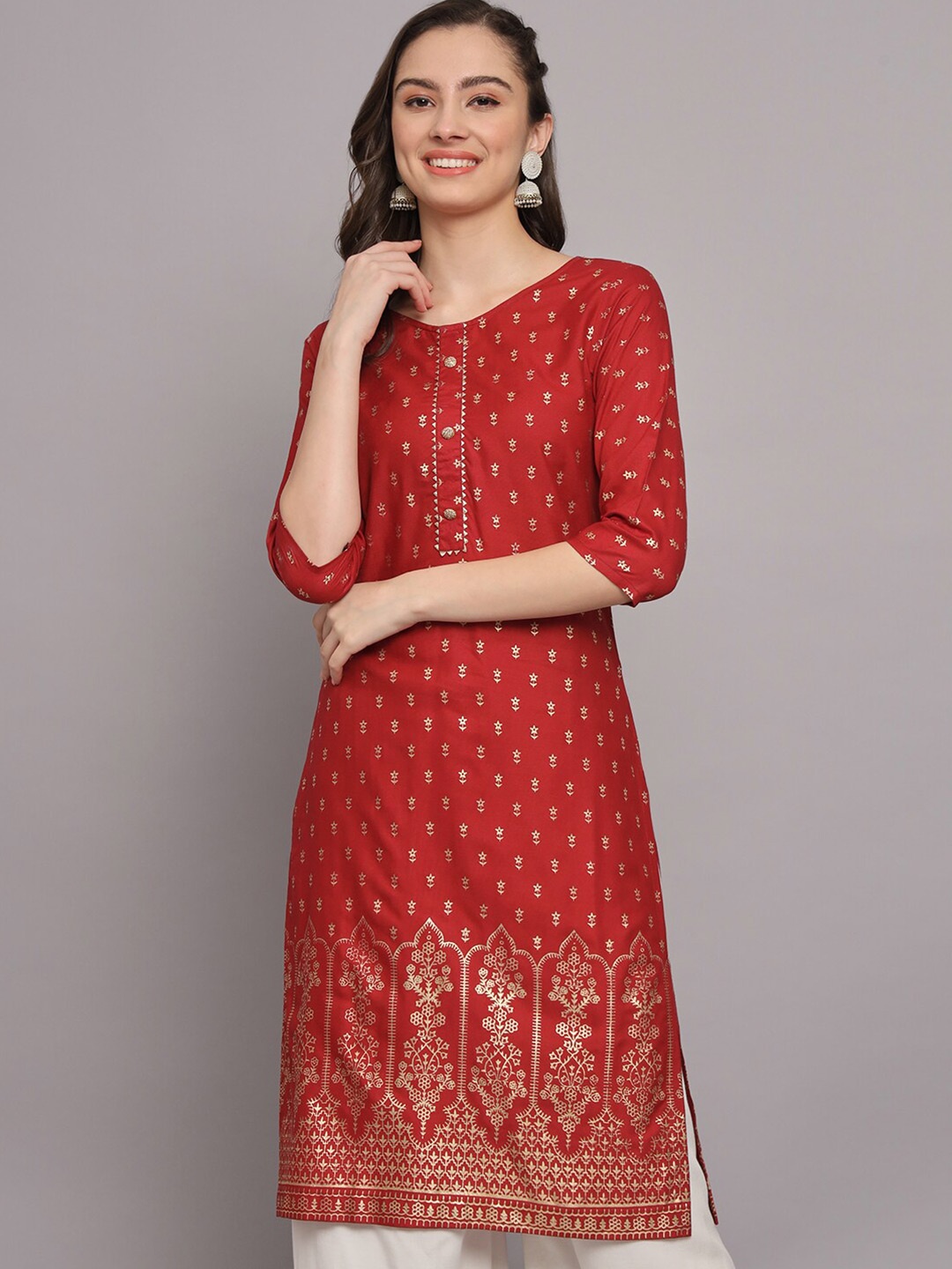 

BAESD Foil Printed Straight Kurta, Maroon