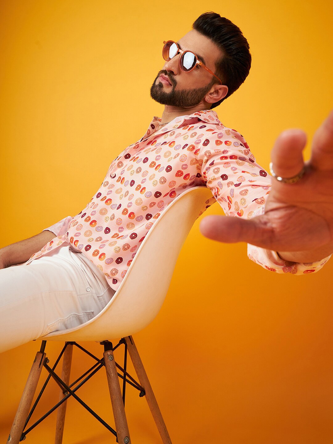 

Kook N Keech Peach-Coloured Printed Spread Collar Casual Shirt