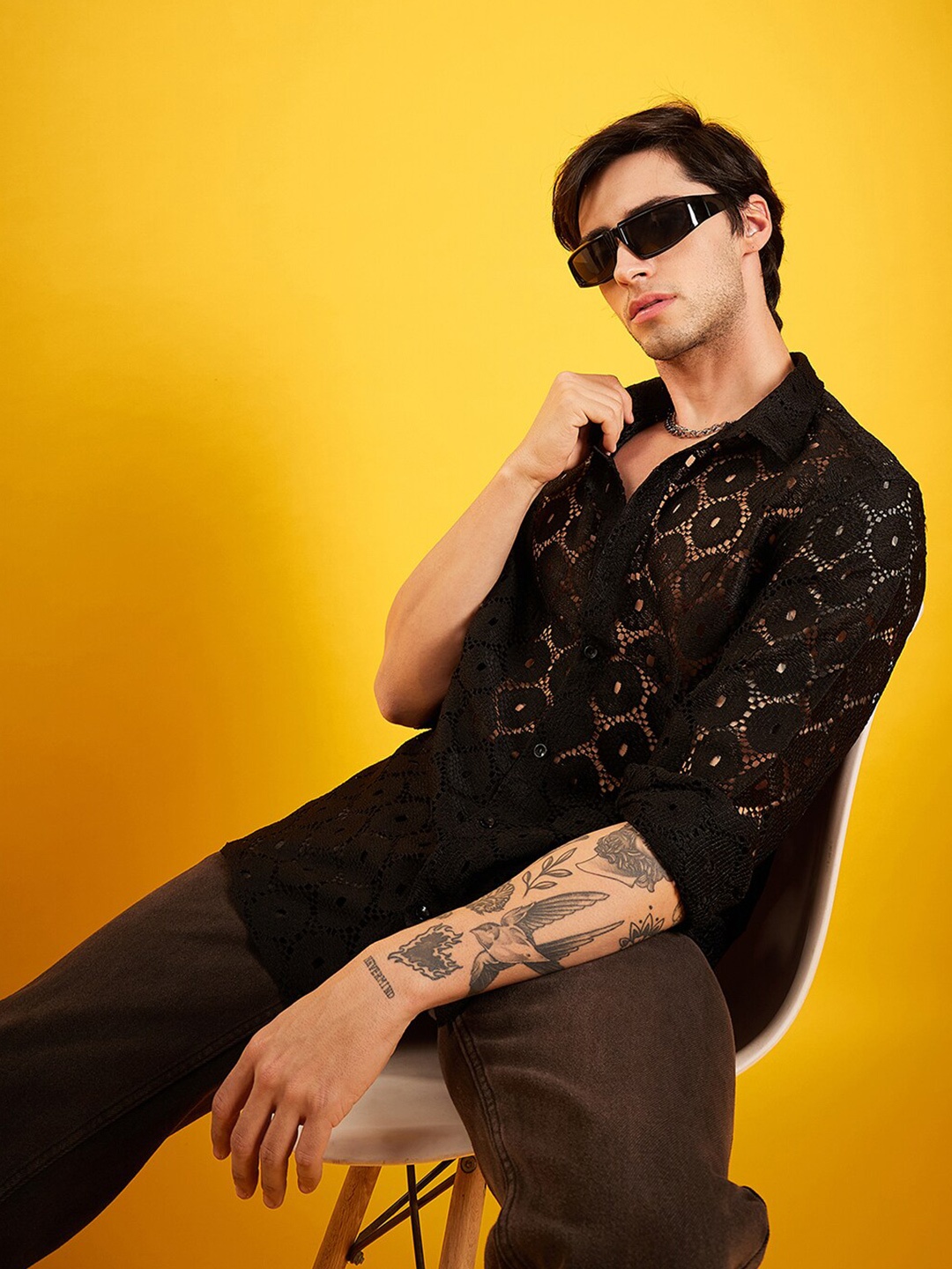 

Kook N Keech Ethnic Motifs Printed Oversized Casual Crochet Shirt, Black