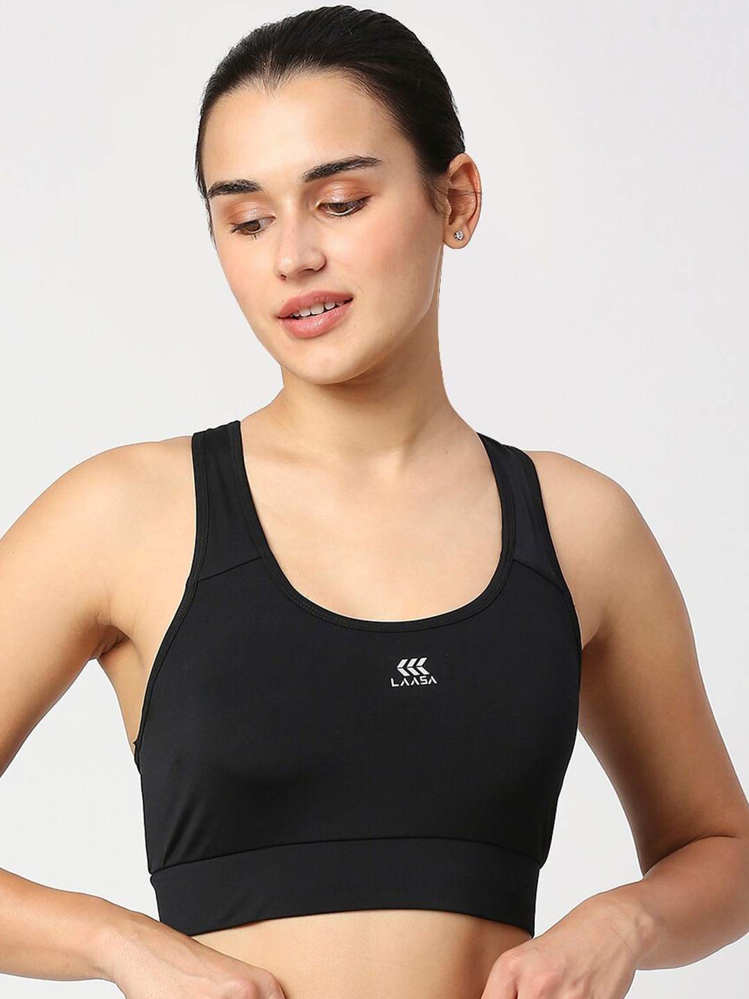 

LAASA SPORTS Full Coverage All Day Comfort Medium Support Dry Fit Sports Bra, Black