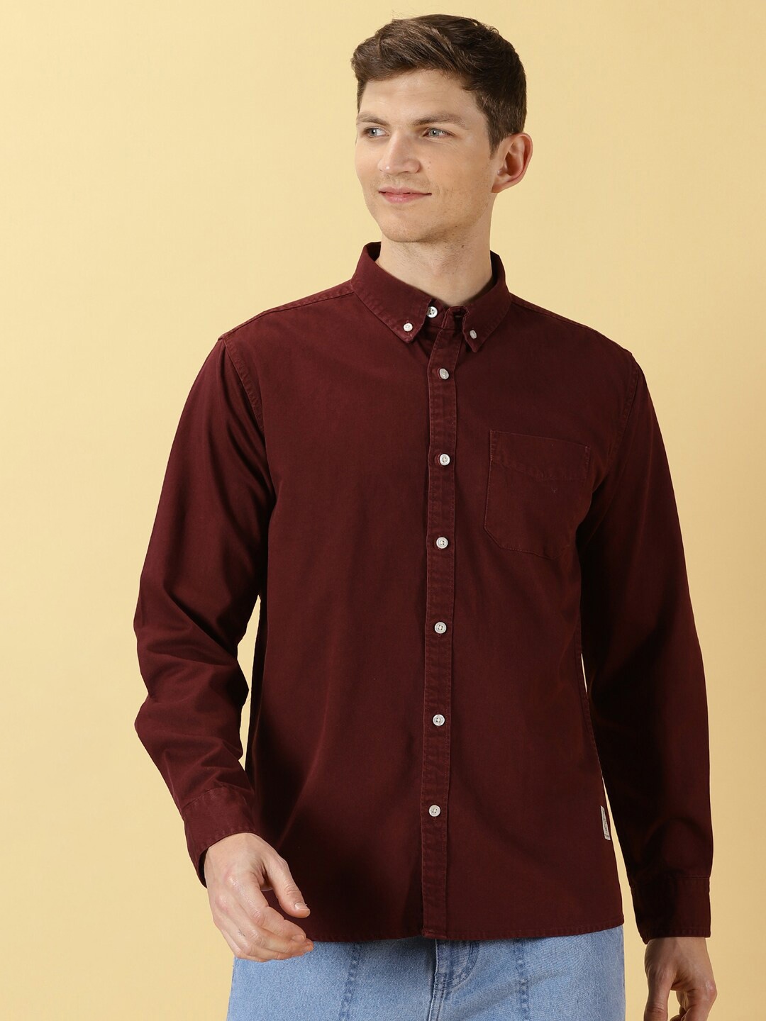 

Thomas Scott Premium Slim Fit Button Down Collar Pure Cotton Casual Shirt, Maroon