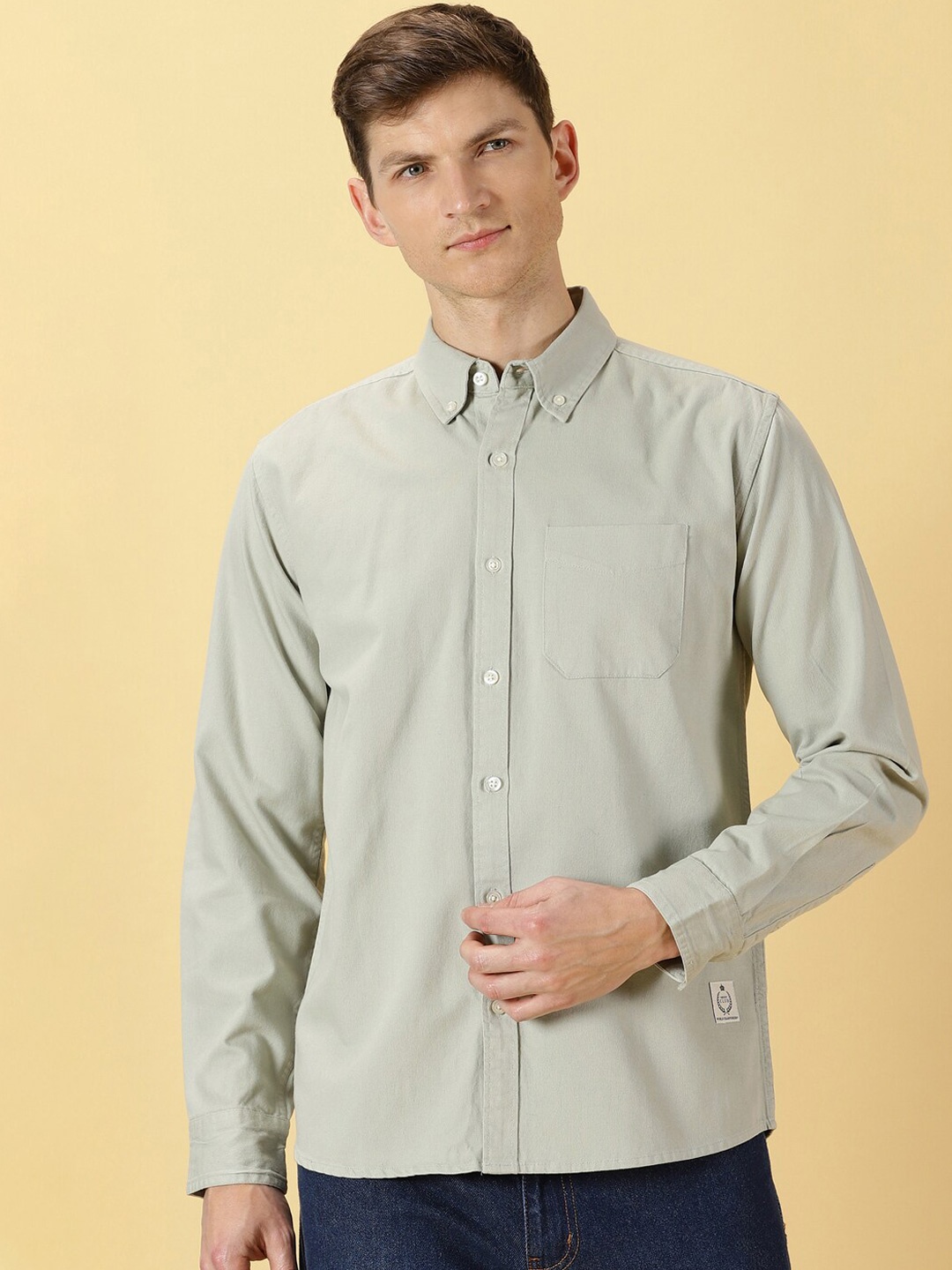 

Thomas Scott Premium Button Down Collar Slim Fit Twill Pure Cotton Shirt, Green