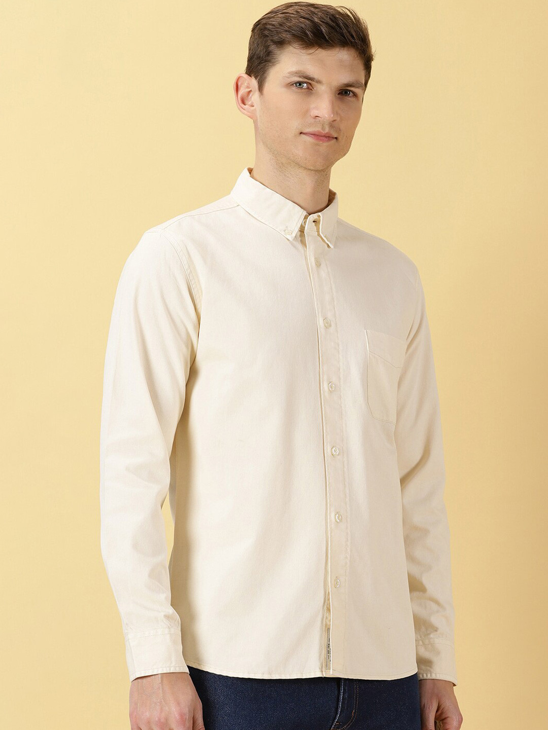 

Thomas Scott Premium Slim Fit Button-Down Collar Twill Pure Cotton Casual Shirt, Beige