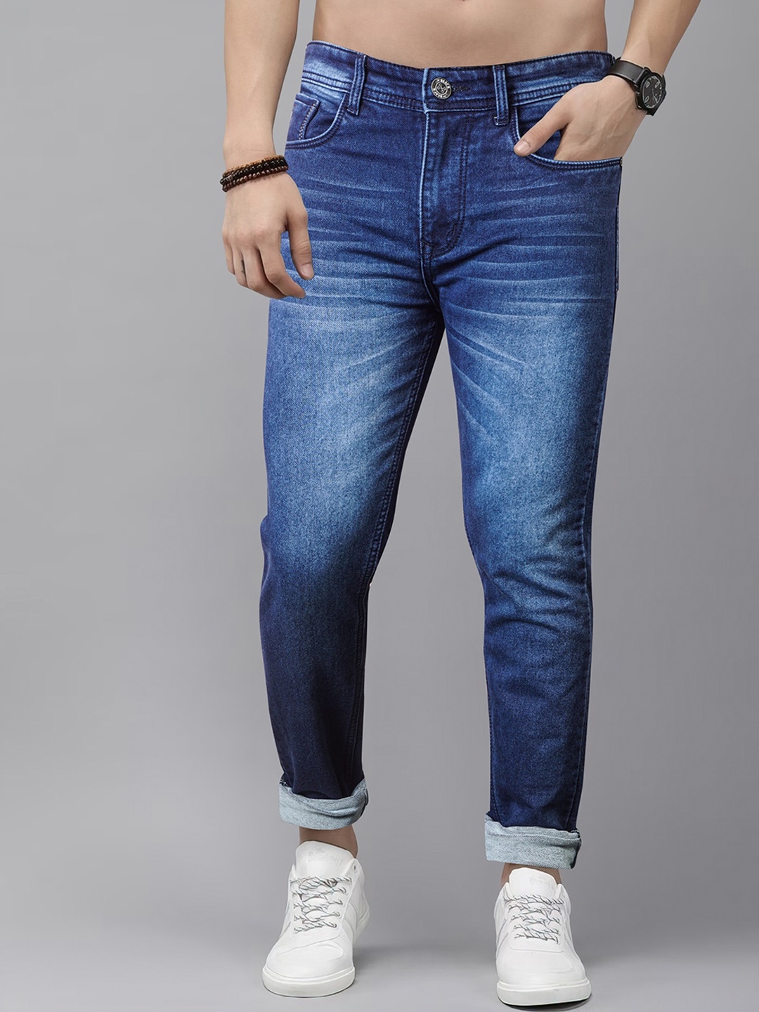 

Jb Just BLACK Men Urban Slim Slim Fit Heavy Fade Crinkle Clean Look Jeans, Blue