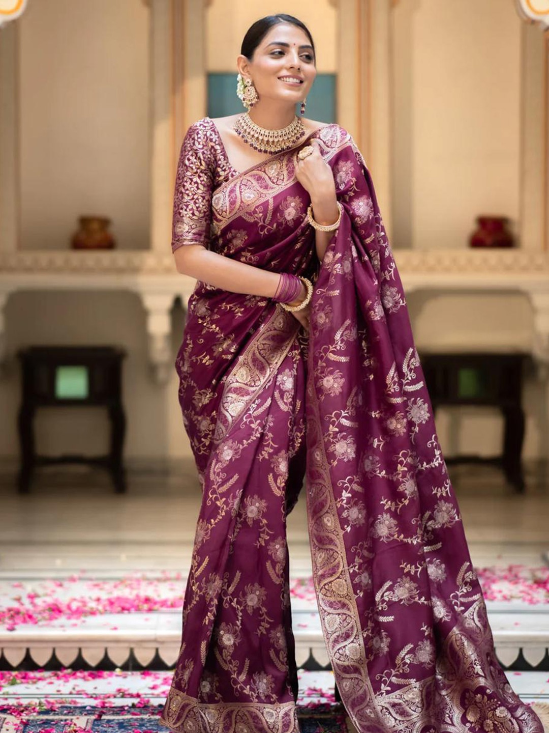 

ALMAARI FASHION Ethnic Motifs Woven Design Sarees, Purple