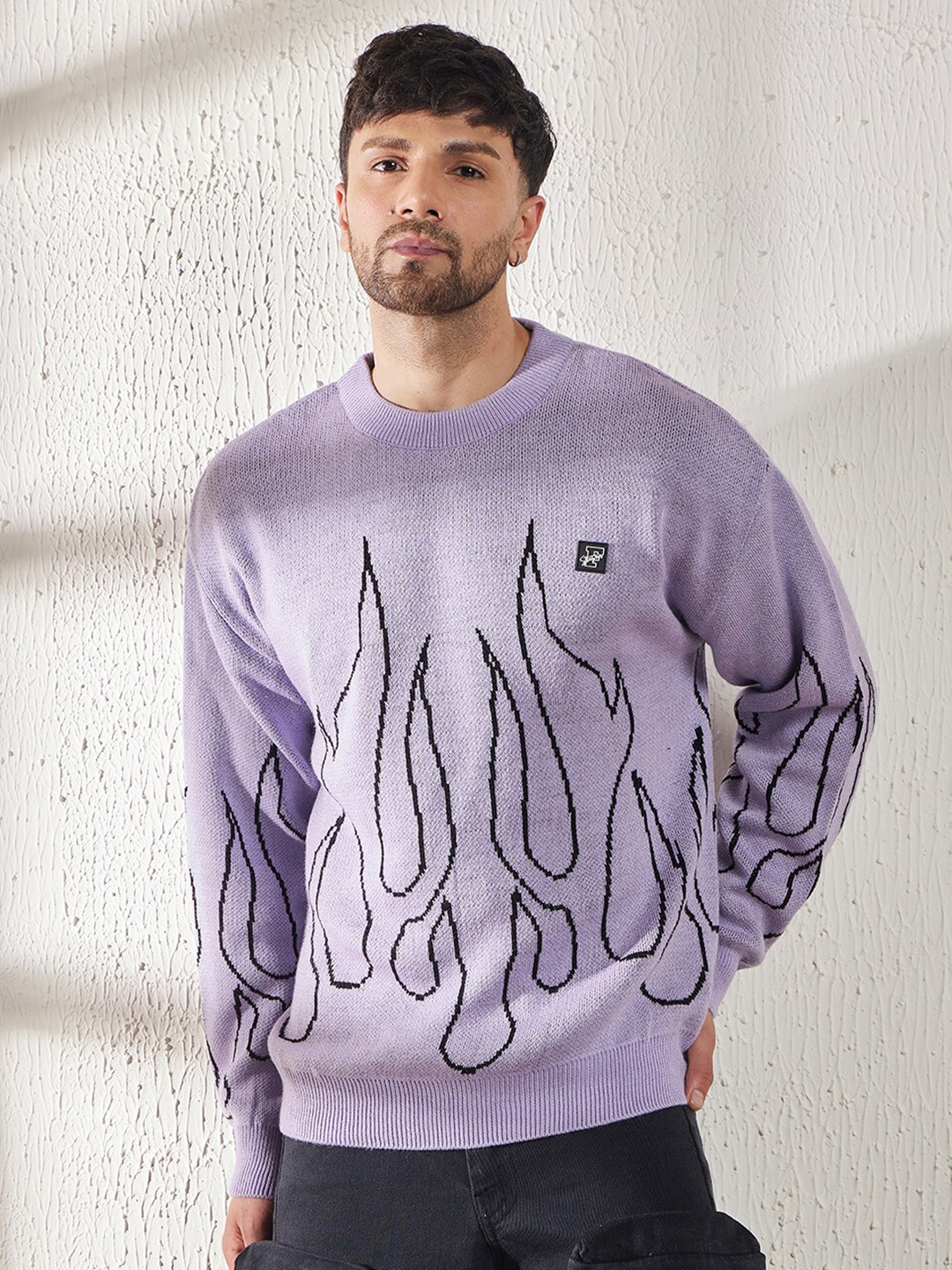 

FUGAZEE Graphic Printed Acrylic Oversized Pullover, Purple