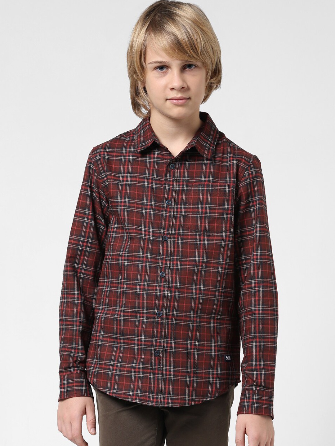 

Jack & Jones Junior Boys Tartan Checked Pure Cotton Casual Shirt, Maroon