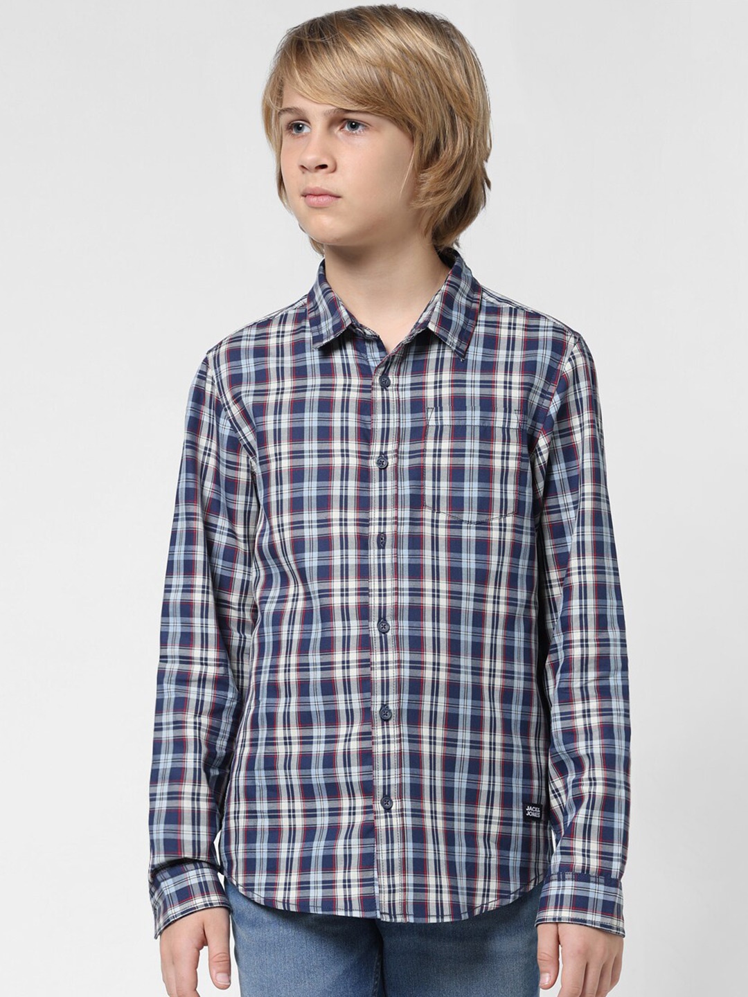 

Jack & Jones Junior Boys Tartan Checked Cotton Casual Shirt, Blue