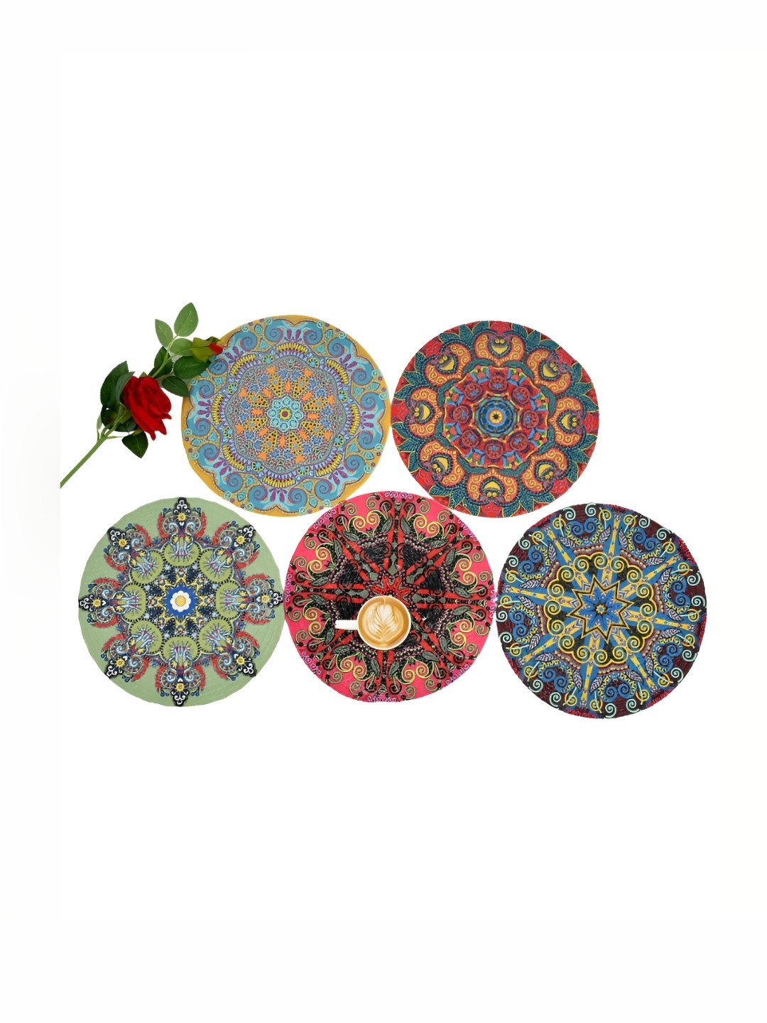 

HOMADORN Blue & Pink 6 Pieces Ethnic Motif Round Table Placemats