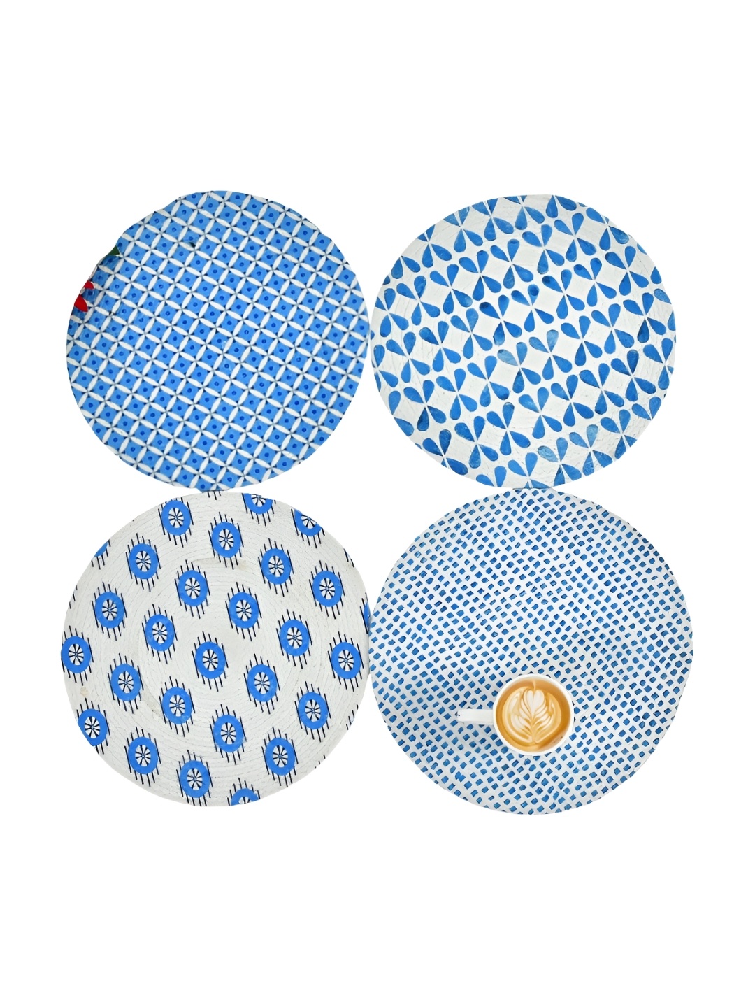 

HOMADORN Blue & White 4Pcs Geometric Round Table Placemats