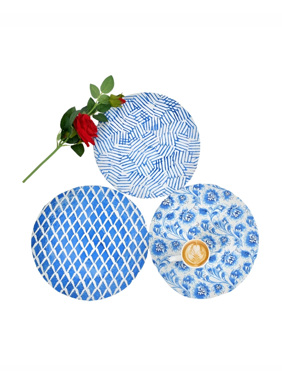 

HOMADORN Blue & White 3 Pieces Floral Round Table Placemats