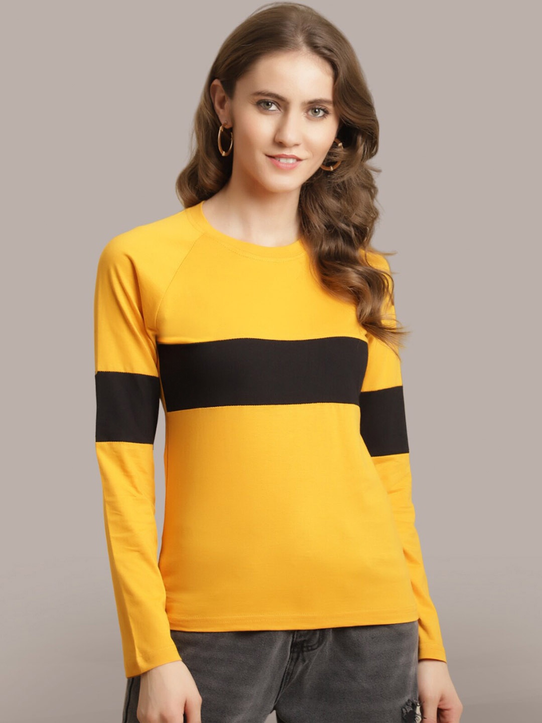 

BAESD Colourblocked Long Sleeves Cotton T-shirt, Yellow