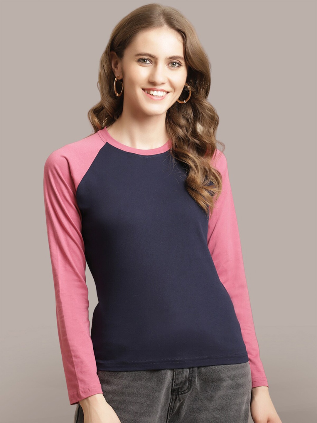 

BAESD Round Neck Raglan Sleeves Cotton T-shirt, Navy blue