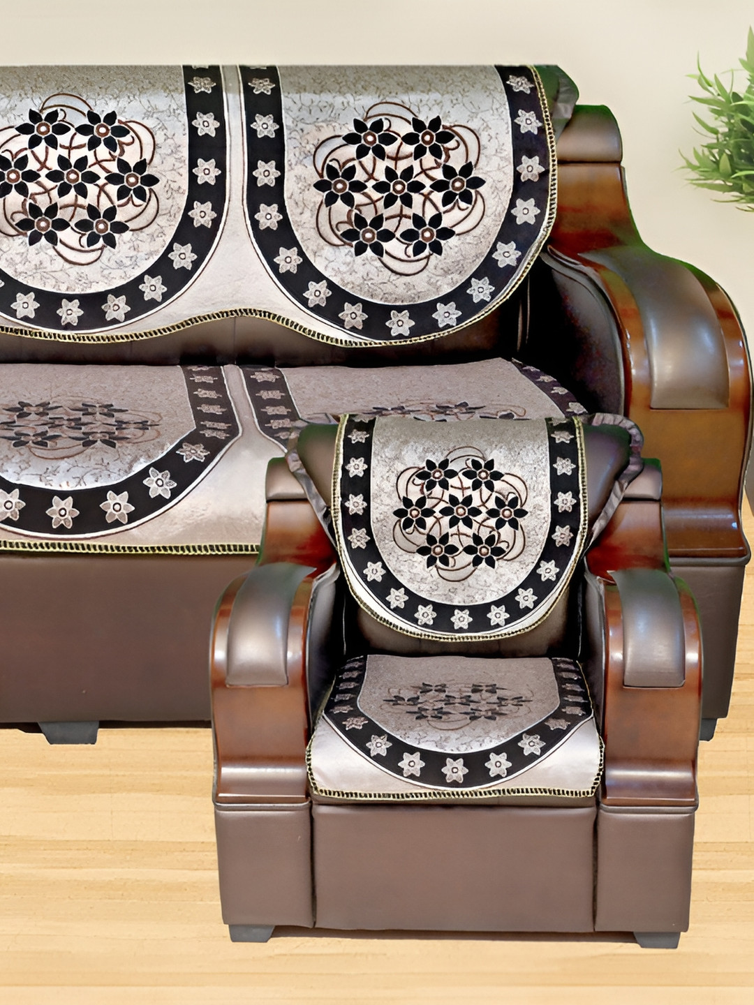 

AZOTICA Black Cotton 6 Pieces Spring Design Sofa Covers of 5 Seater
