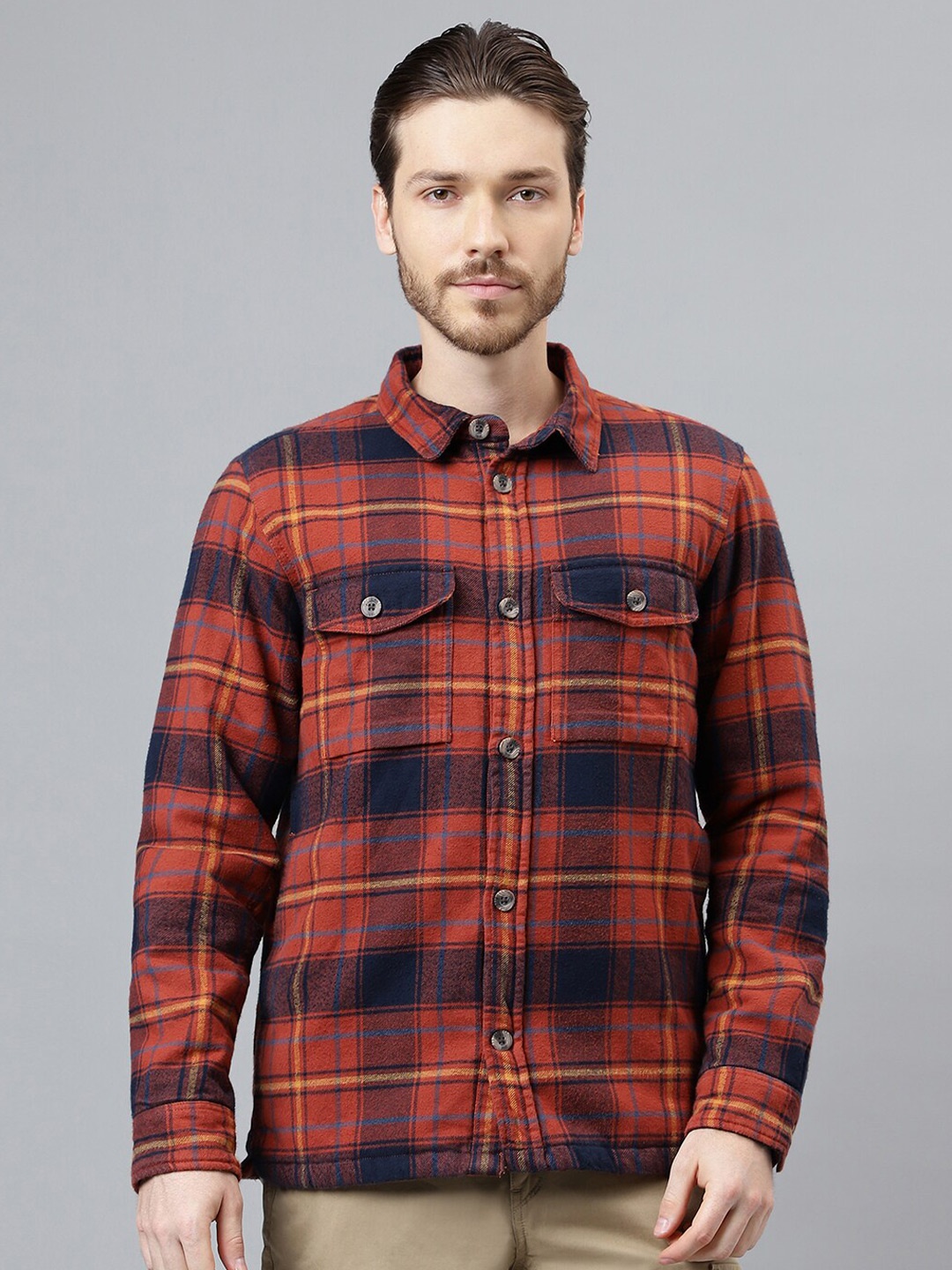 

Woodland Tartan Checked Pure Cotton Flannel Casual Shirt, Rust