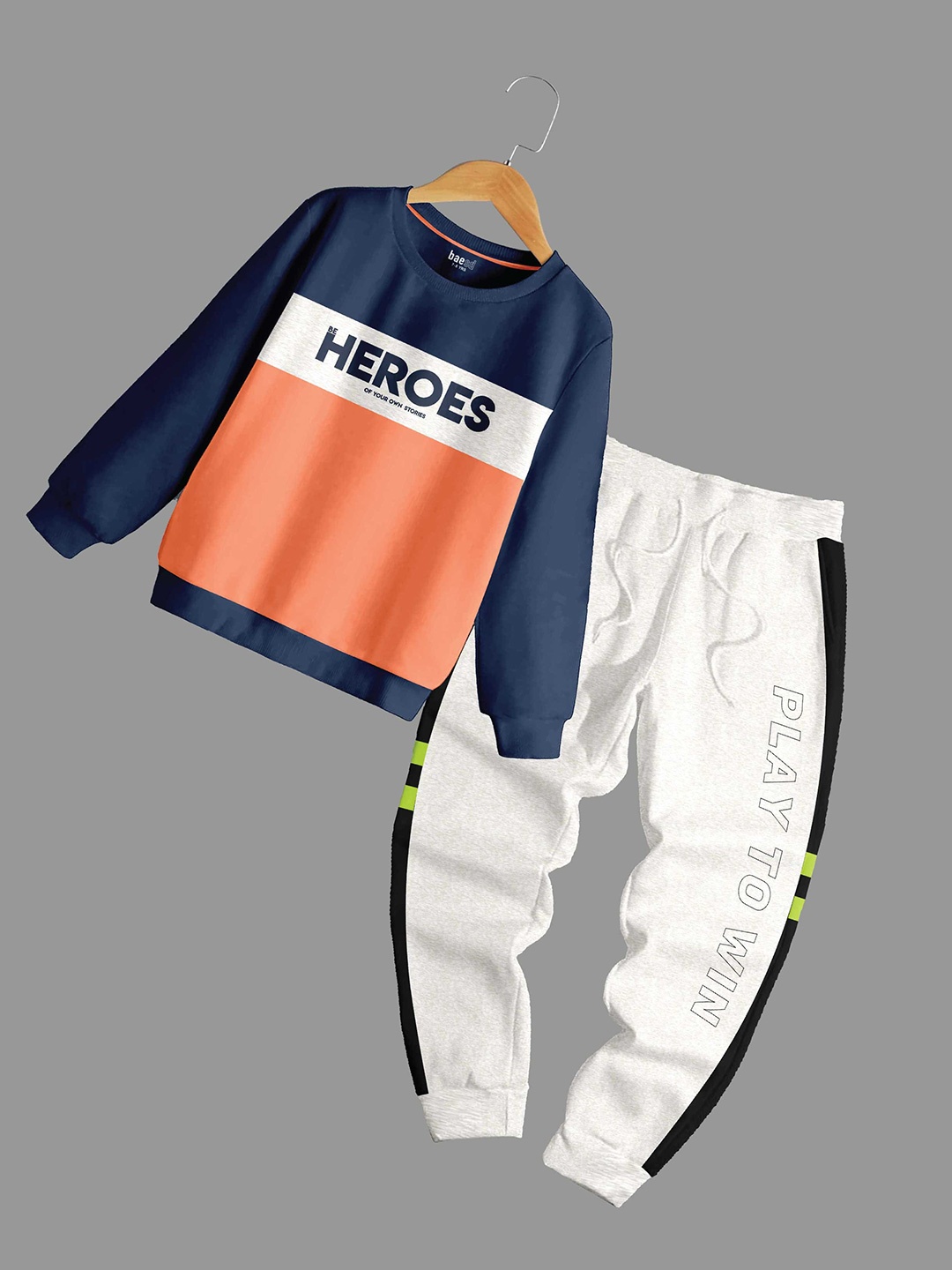 

BAESD Boys Colourblocked Pure Cotton T-shirt With Trousers, Blue