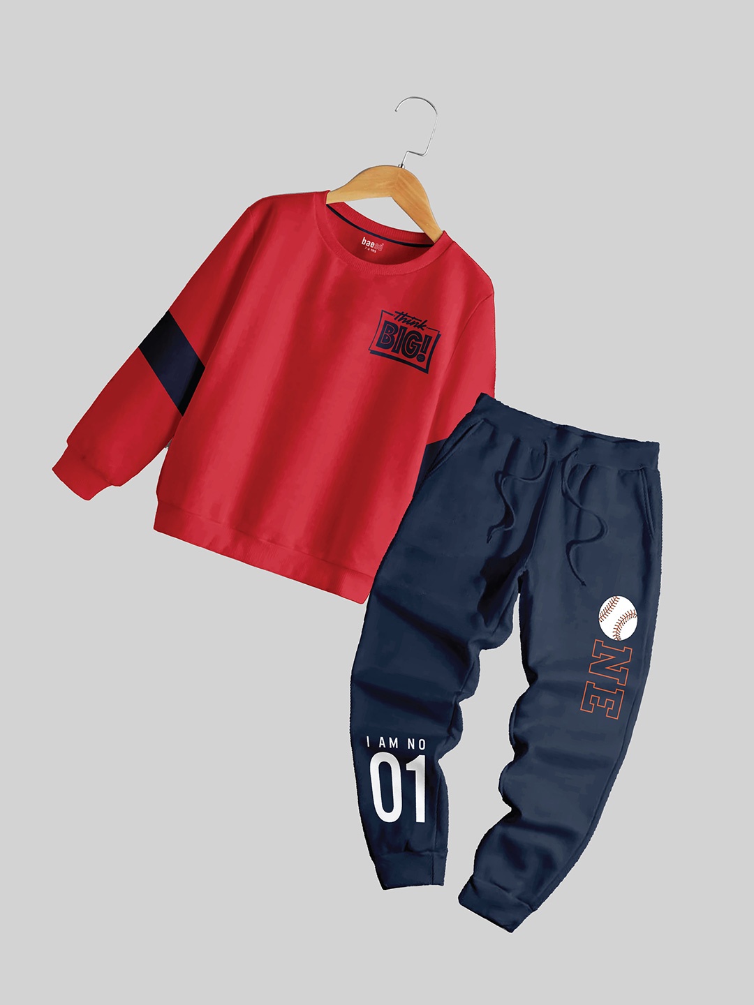 BAESD Boys Typography Printed Pure Cotton Sweatshirt With Joggers, Red