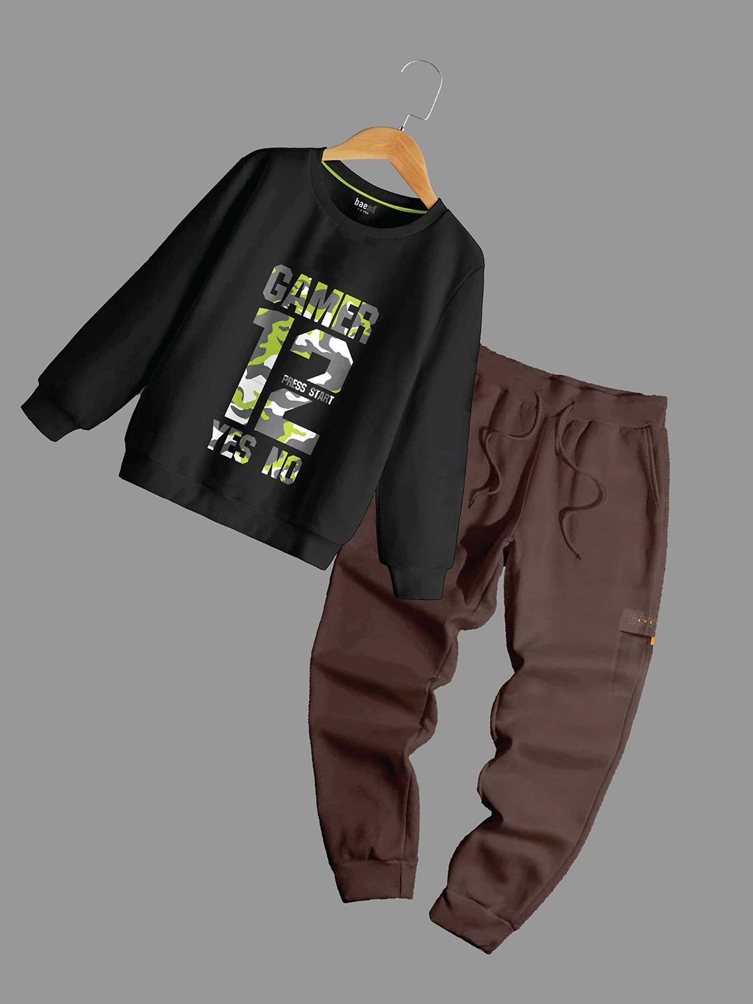 BAESD Boys Typographic Printed T-shirt With Trousers, Black