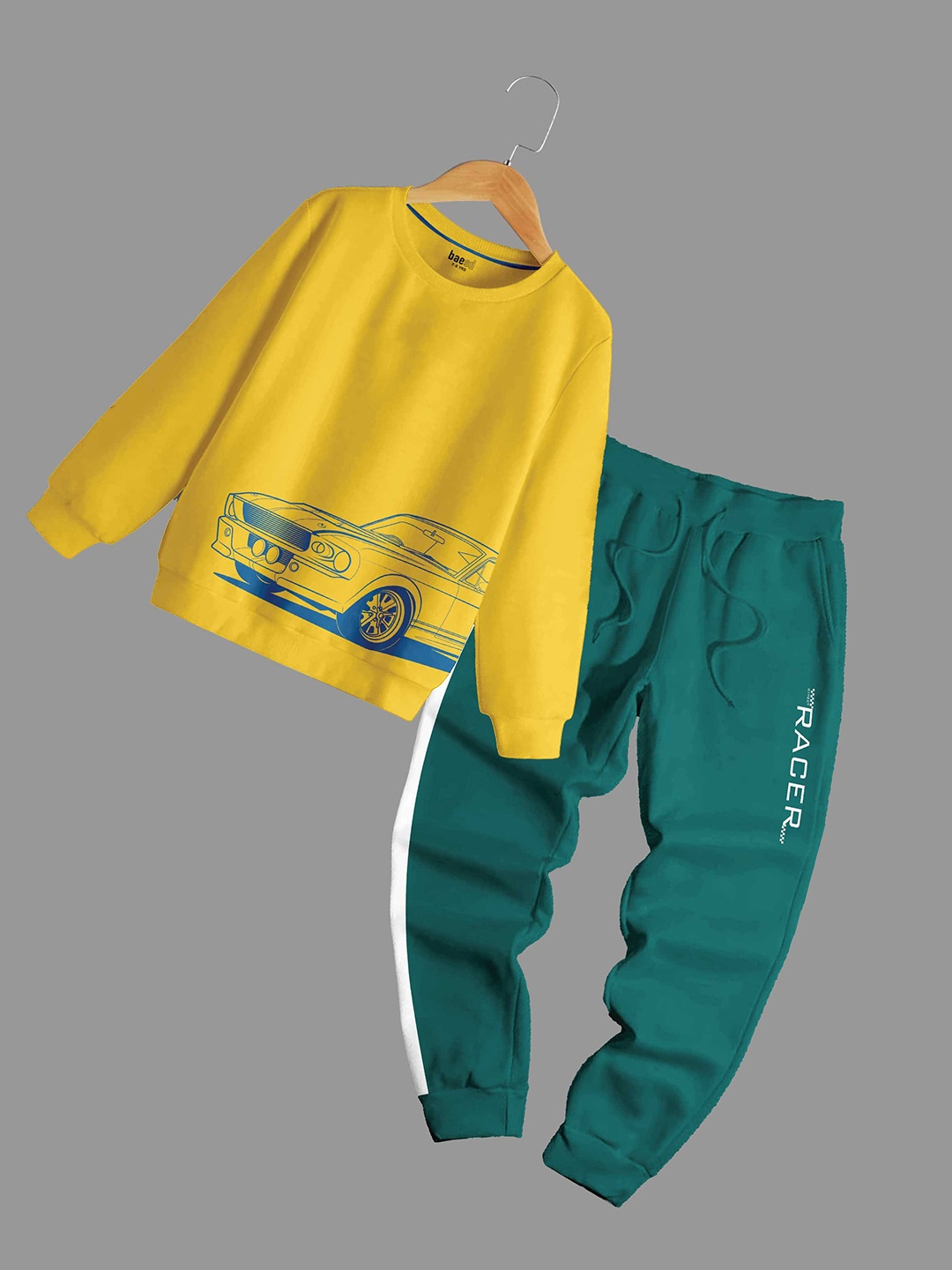 

BAESD Boys Typography Printed Pure Cotton Sweatshirt With Joggers, Yellow