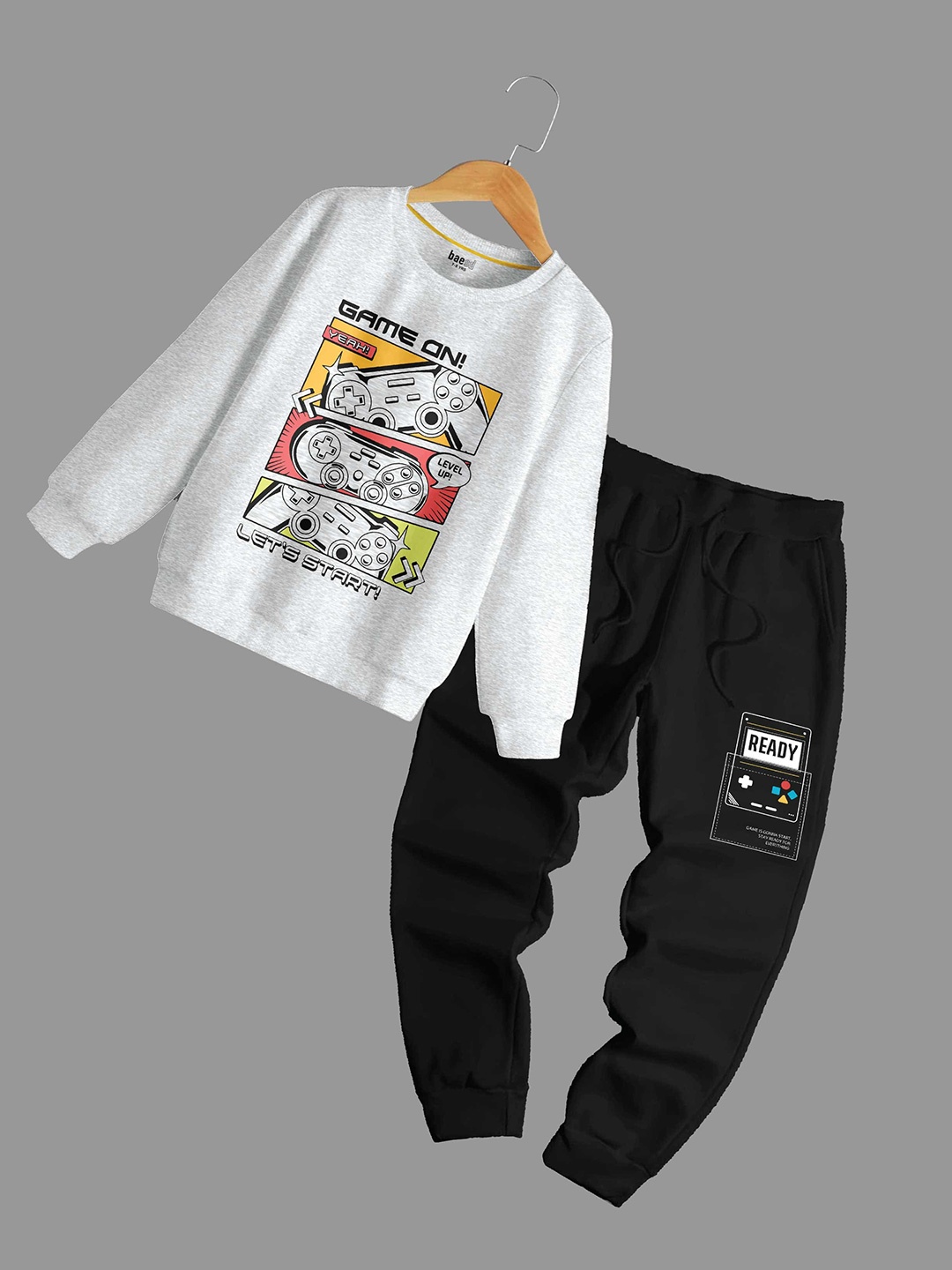 

BAESD Boys Typography Printed Pure Cotton Sweatshirt With Joggers, White