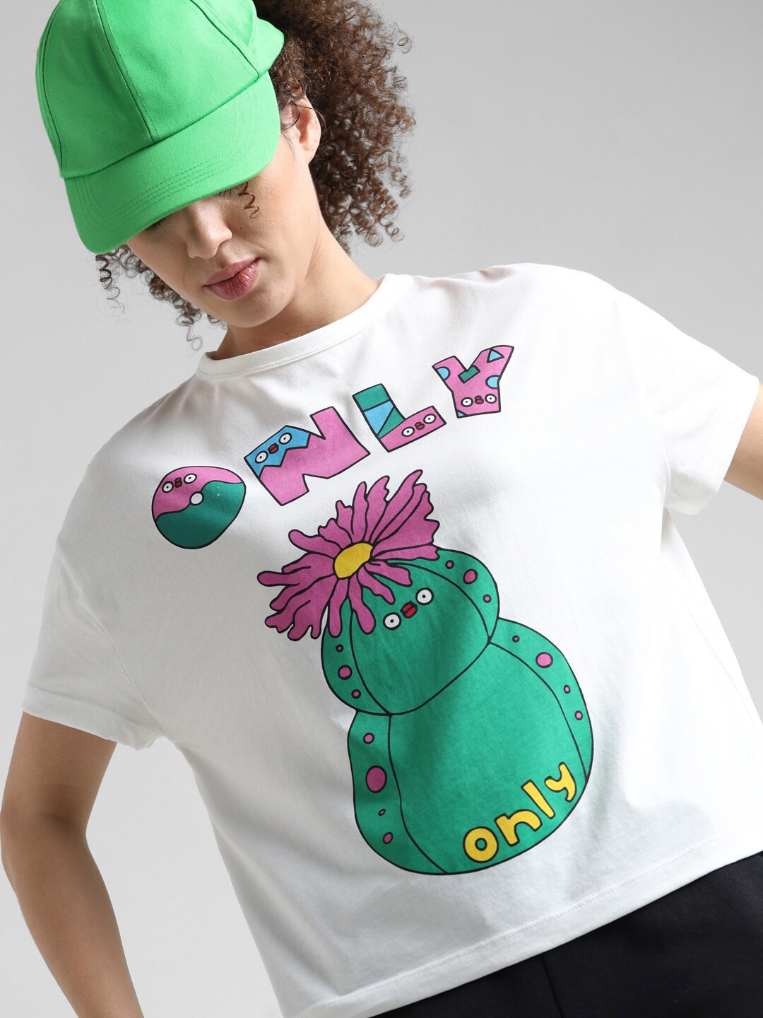 

ONLY Graphic Printed Round Neck Pure Cotton T-shirt, White