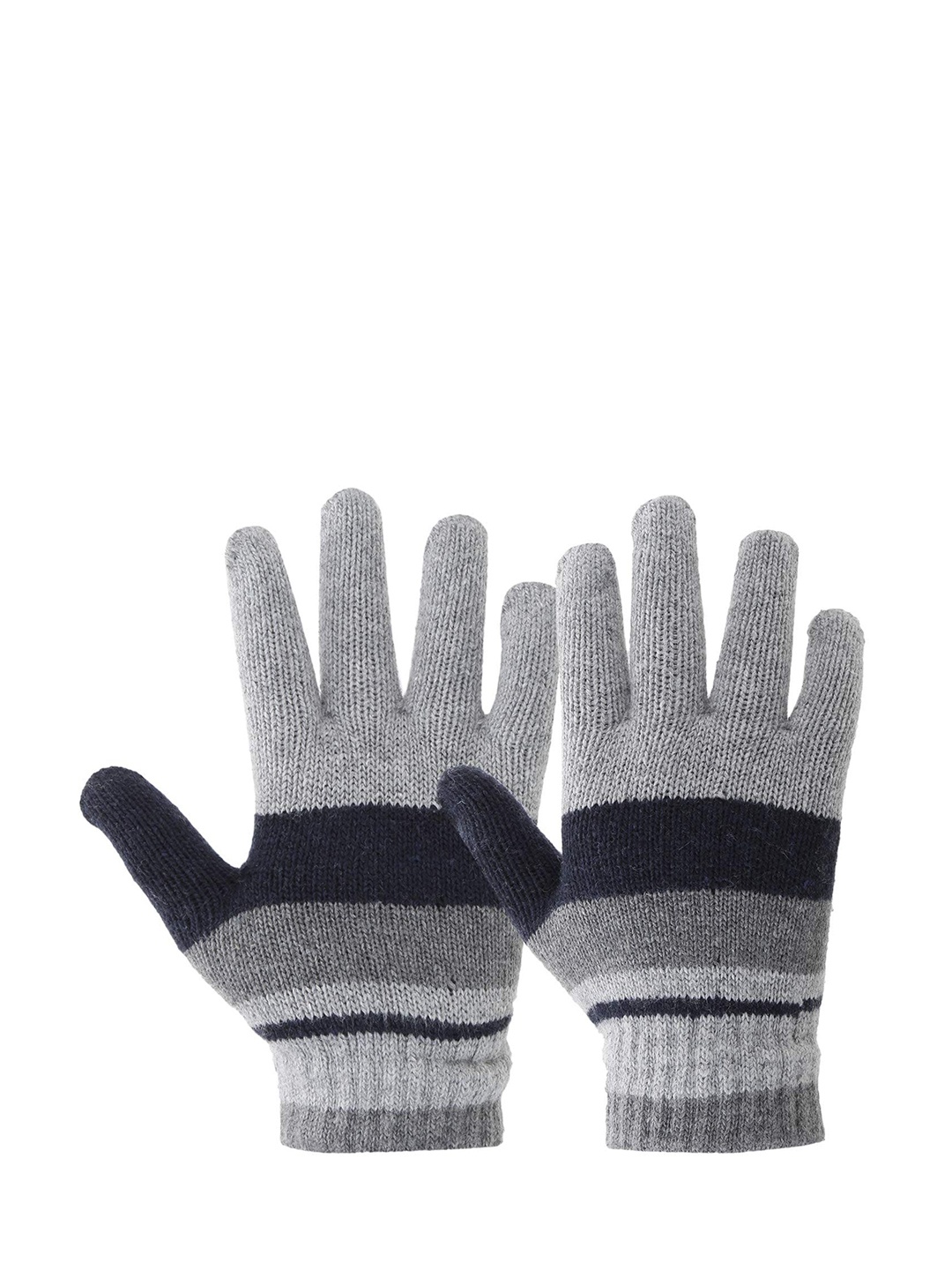 

Zacharias Men Wool Striped Winter gloves, Grey