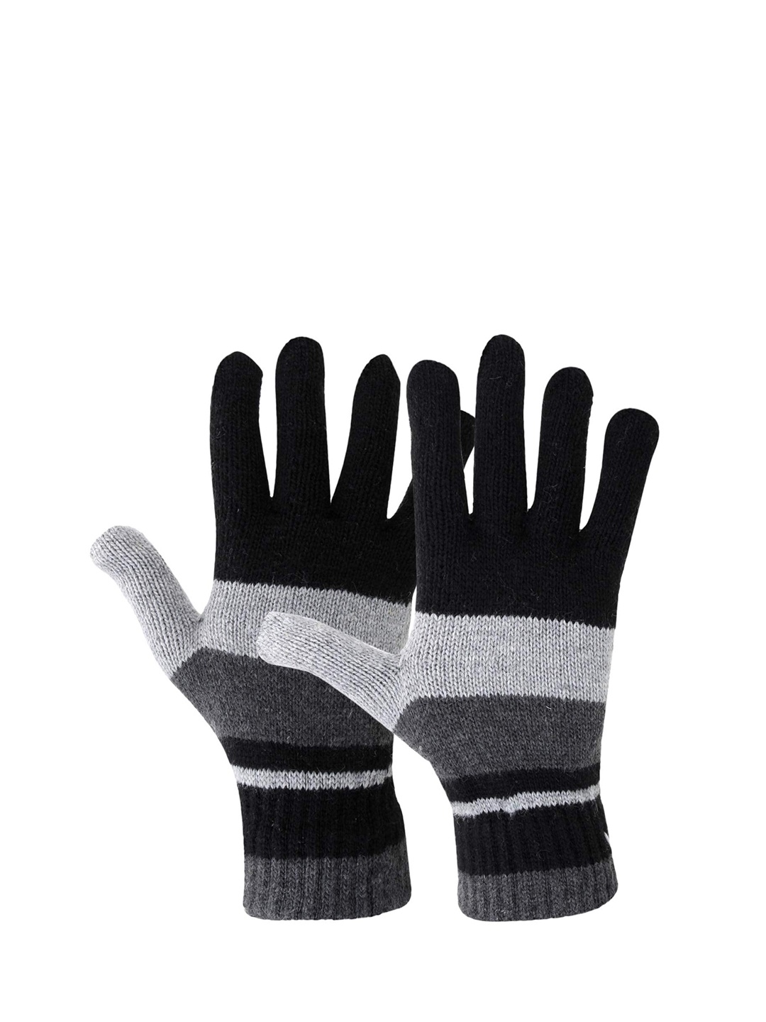 

Zacharias Men Wool Striped Winter Gloves, Black