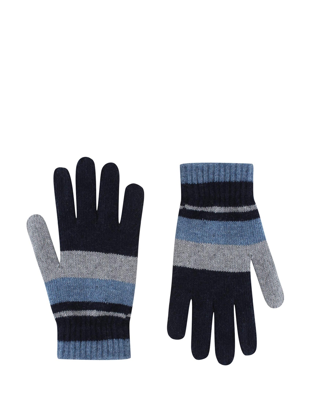 

Zacharias Men Woollen Striped Winter Gloves, Blue