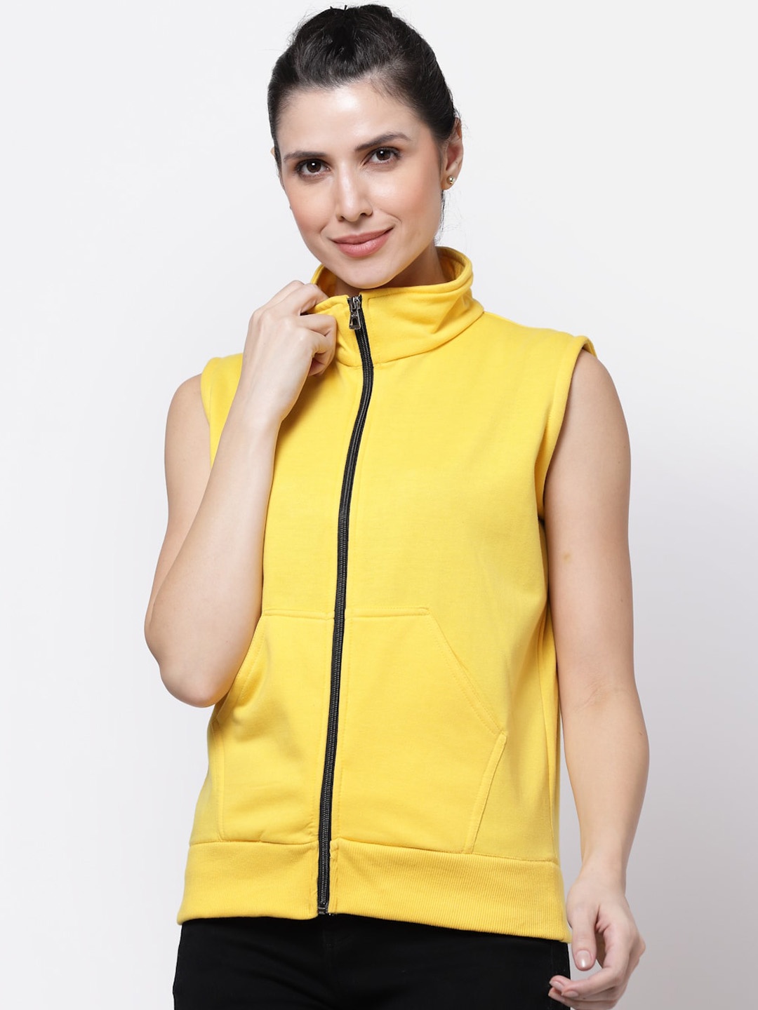 

UZARUS Sleeveless Mock Collar Lightweight Bomber Jacket, Yellow