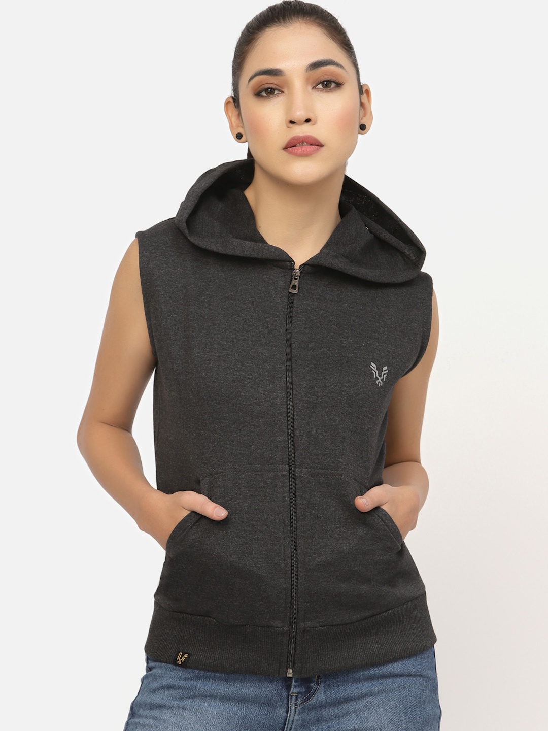 

UZARUS Hooded Lightweight Open Front Jacket, Grey melange