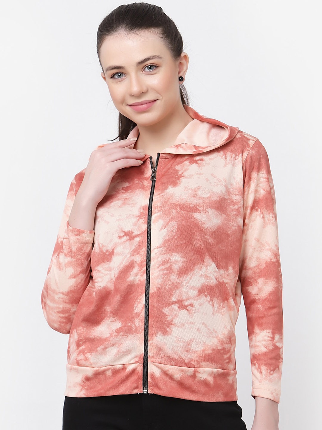 

UZARUS Abstract Printed Lightweight Bomber Jacket, Peach