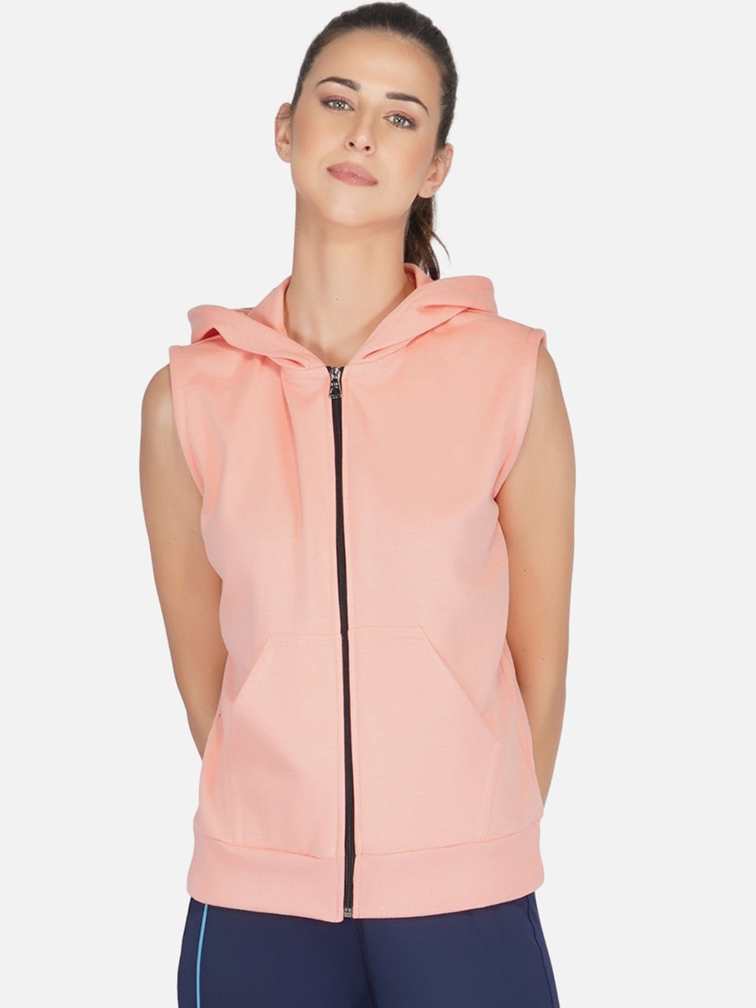 

UZARUS Hooded Lightweight Cotton Fleece Jacket, Peach