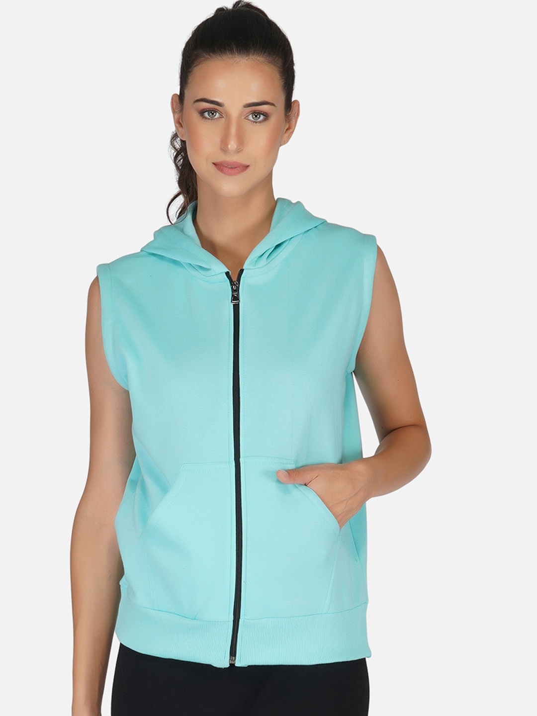 

UZARUS Sleeveless Lightweight Cotton Fleece Hood Sporty Jacket, Teal