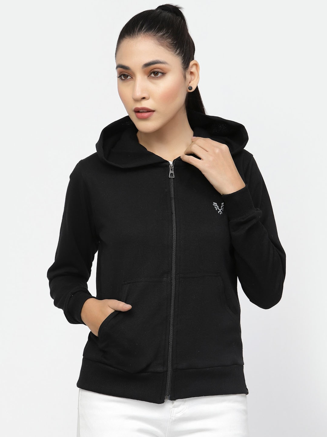 

UZARUS Lightweight Hooded Cotton Front-Open Sweatshirt, Black