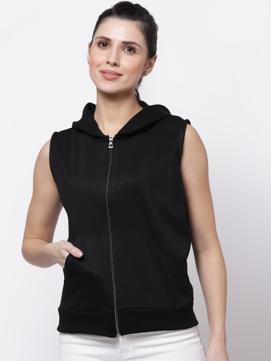 

UZARUS Hooded Lightweight Cotton Fleece Bomber Jacket, Black