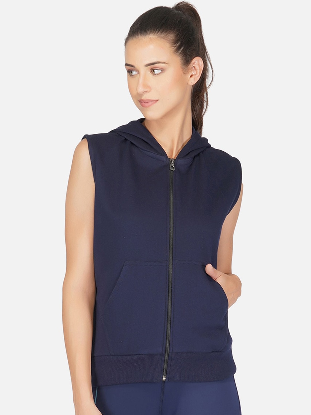 

UZARUS Hooded Sleeveless Premium Lightweight Sporty Jacket, Navy blue