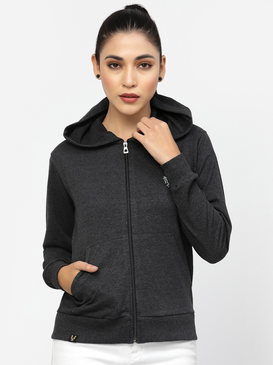 

UZARUS Hooded Cotton Front-Open Sweatshirts, Charcoal