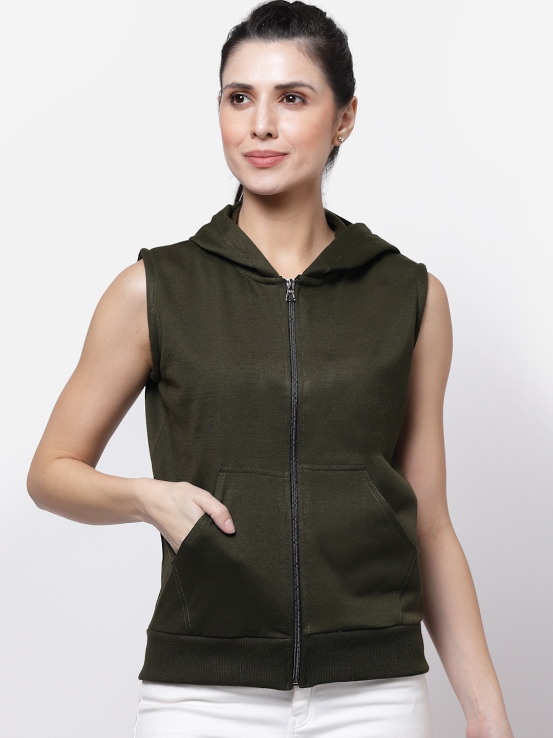 

UZARUS Hooded Lightweight Cotton Fleece Bomber Jacket, Green