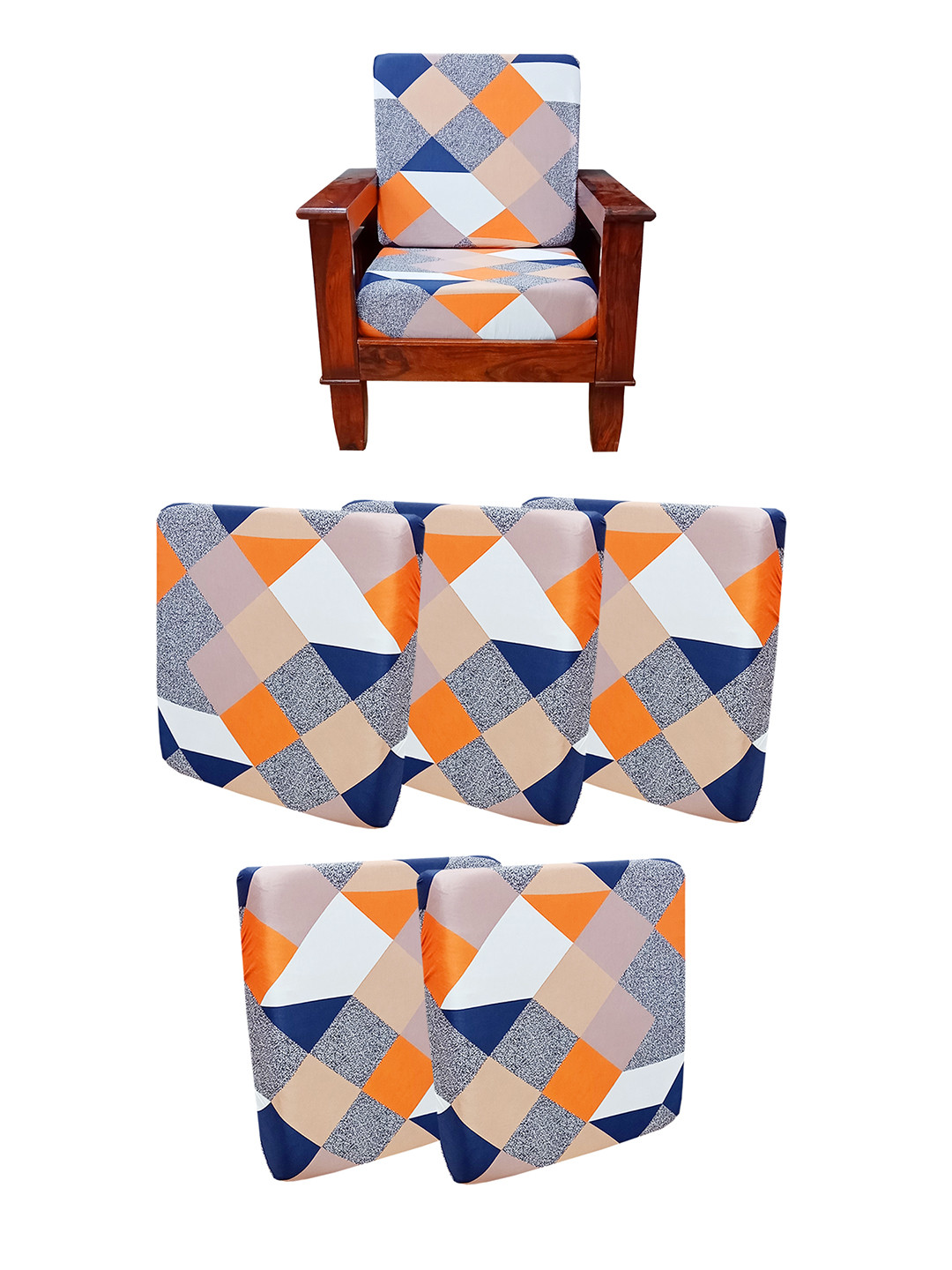 

ohello 5 Pcs Orange & Grey Stretchable Elasticated Printed Polyester Sofa Seat Covers