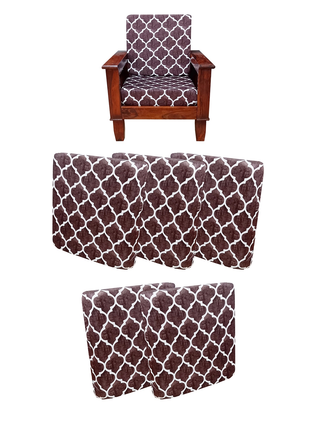 

ohello 5 Pcs Textured Brown Stretchable Elasticated Printed Polyester Sofa Seat Covers
