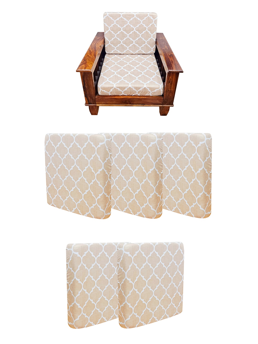 

ohello 5 Pcs Textured Beige Stretchable Elasticated Printed Polyester Sofa Seat Covers
