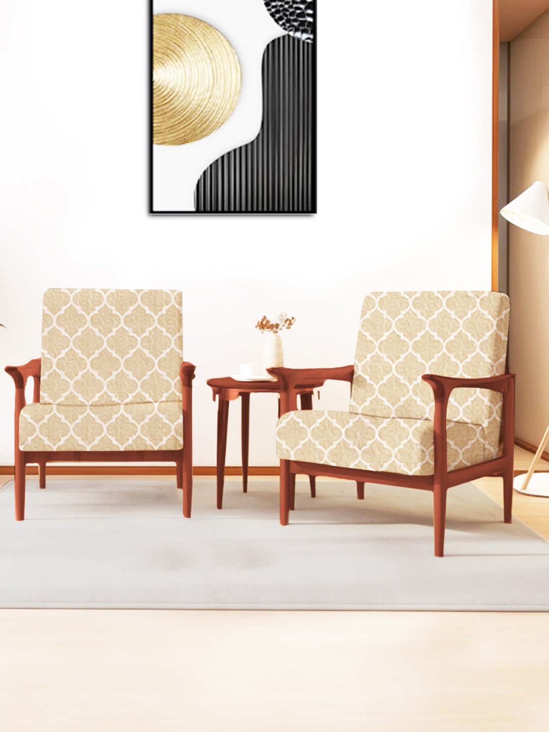 

ohello 4 Pcs Textured Beige Stretchable Elasticated Printed Polyester Sofa Seat Covers