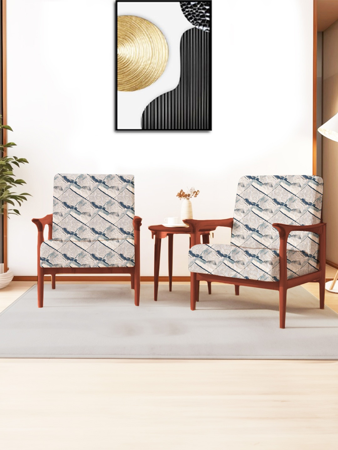 

ohello 4 Pcs Blue & Grey Stretchable Elasticated Printed Polyester Sofa Seat Covers