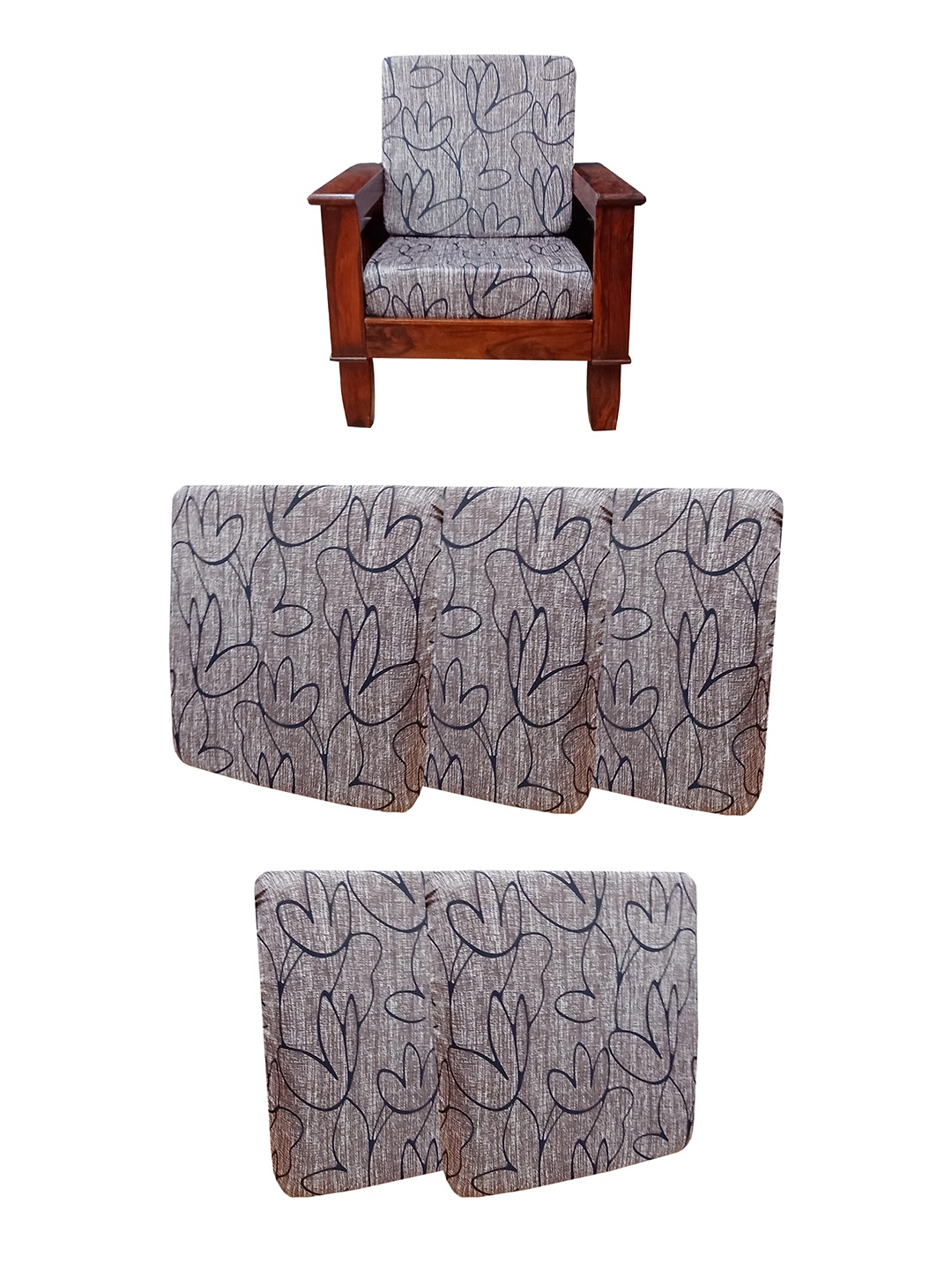 

ohello 5 Pcs Brown & Black Stretchable Elasticated Printed Polyester Sofa Seat Covers