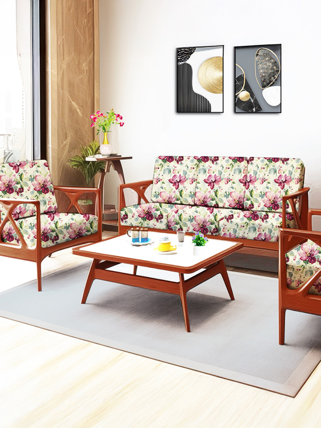 

ohello 10 Pcs Green & Red Stretchable Elasticated Printed Polyester Sofa Seat Cover
