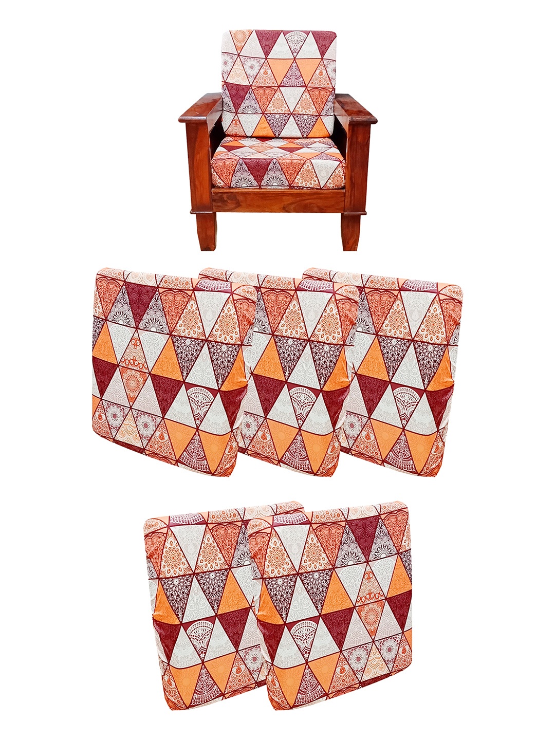 

ohello 5 Pcs Multicolor Stretchable Elasticated Printed Polyester Sofa Seat Covers, Beige